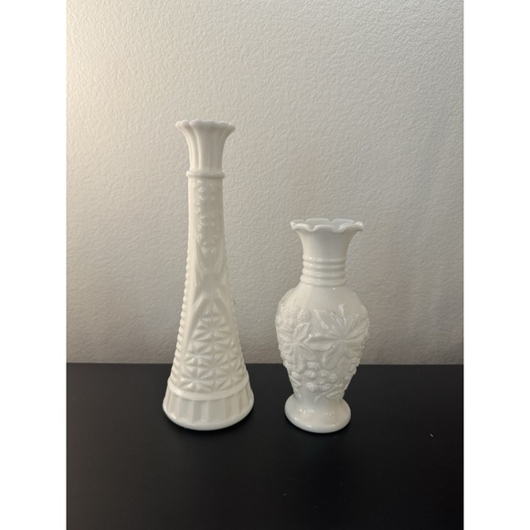 2 WHITE MILK GLASS VASES - Picture 1 of 4